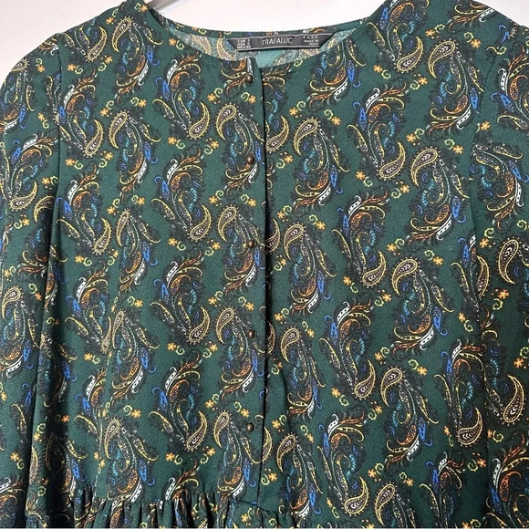 Zara Trafaluc Paisley Print Dress Lined Mini Long Sleeve Bloggers Favorite Small - Picture 6 of 10